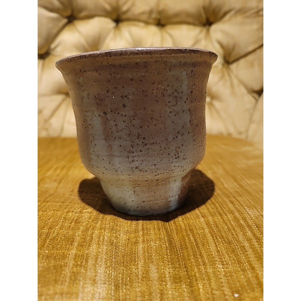 Vintage Studio Pottery Japanese Tea Bowl Small Planter Signed Blue Tan Art